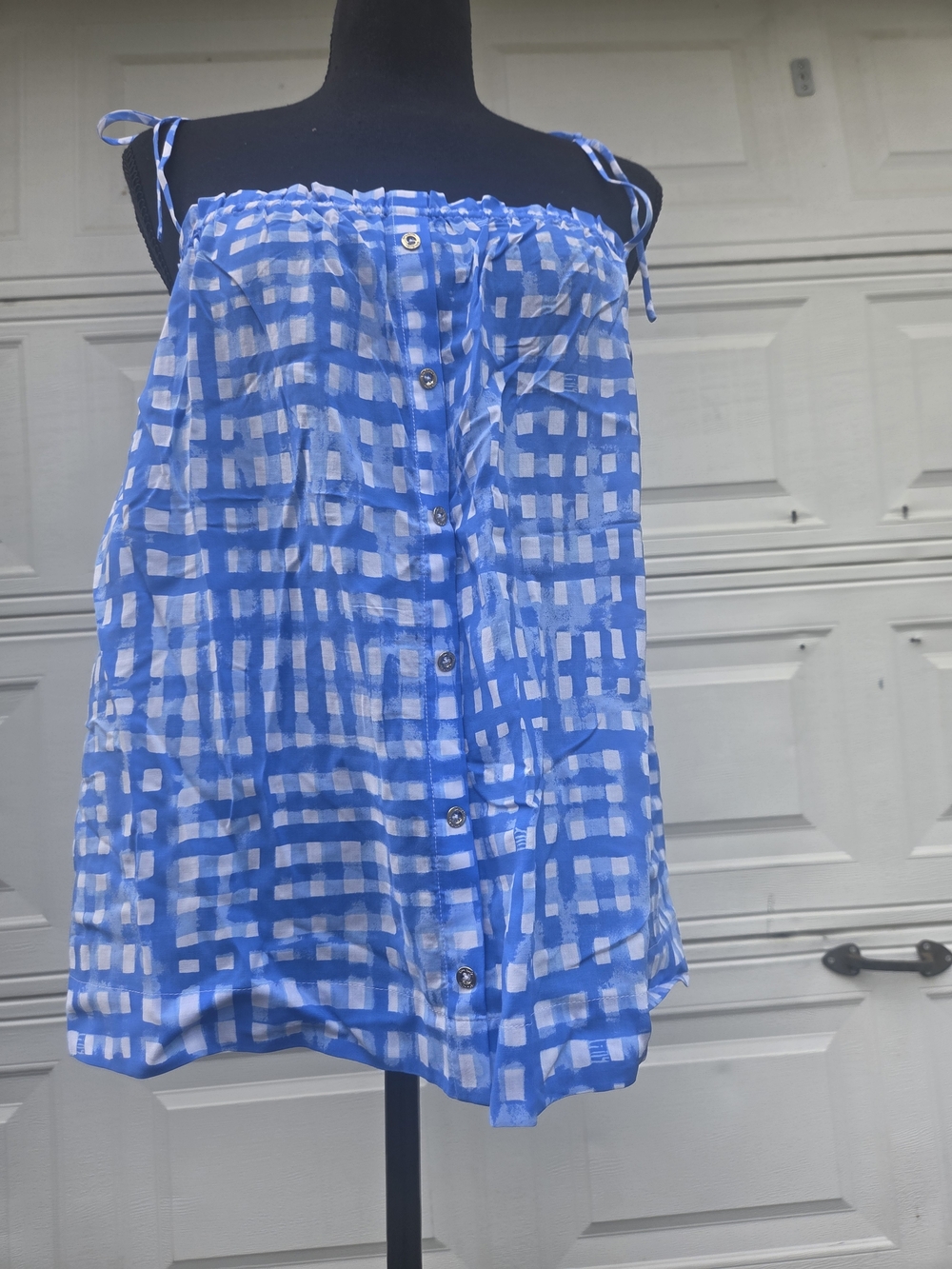 Lilly Pulitzer Blue White Check Print Tie Strap Cami Tank Top Size L - Picture 7 of 12